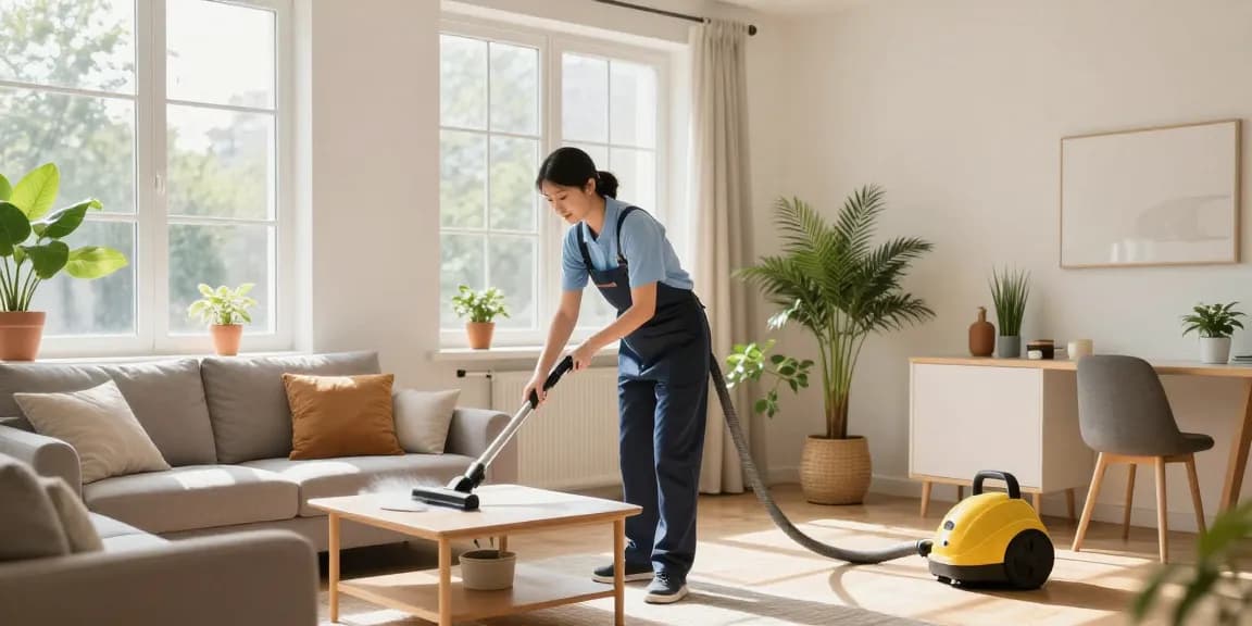 Expert cleaner from a reinigungsfirma bern dusting a sparkling clean home environment.