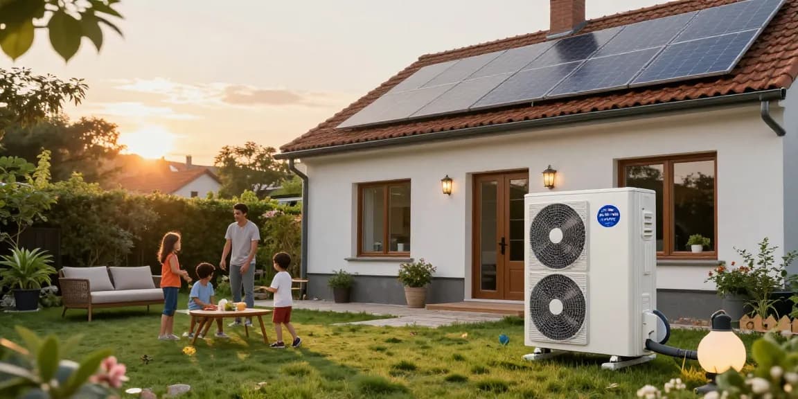 Family enjoying their renovated Altbau home with a wärmepumpe im altbau in the garden.