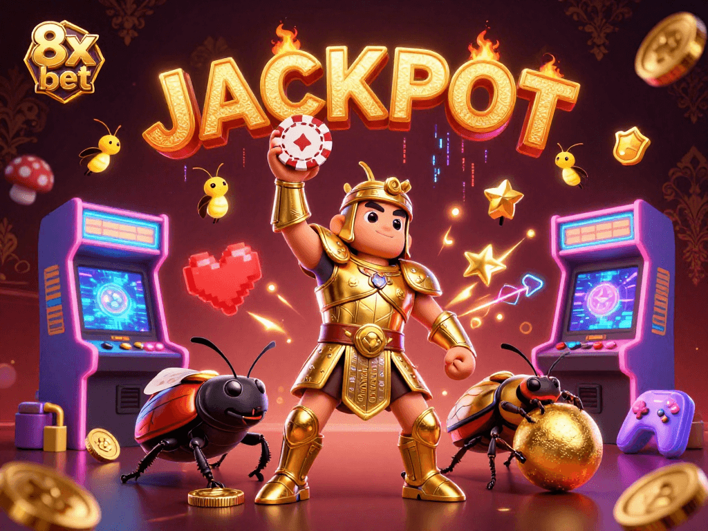 Join the winning journey at 8x bet with exciting casino gameplay featured in this vibrant illustration.