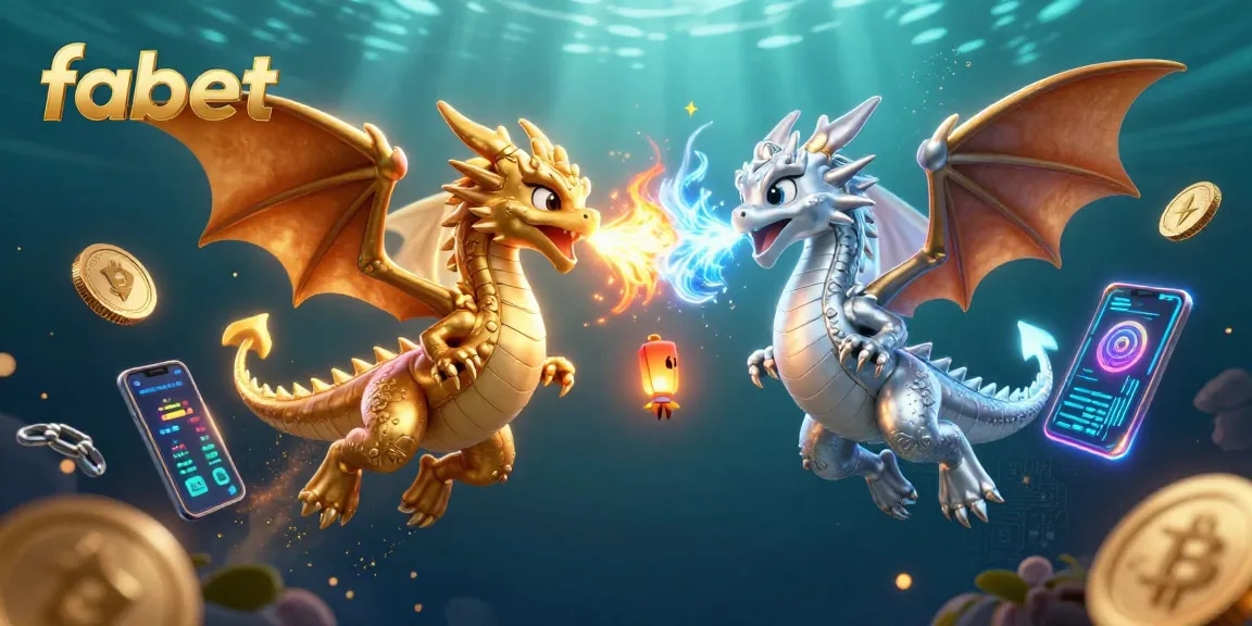 Experience the thrilling action of fabet with 3D dragons battling amidst crypto elements.