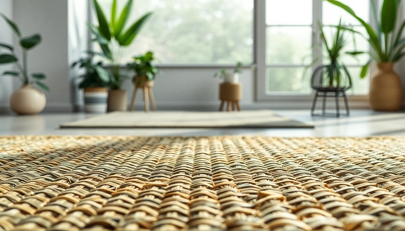 Nagermatte in einem modernen Wohnraum, die natürliche Weave und grüne Farbe zeigt.