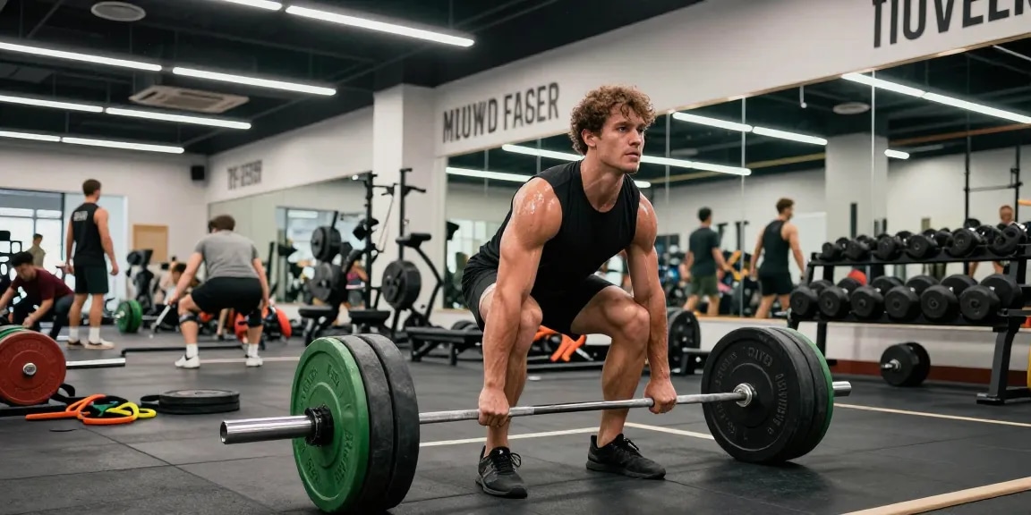 Dynamic athlete lifting weights in a modern gym, highlighting Anabolika Shop's focus on fitness.