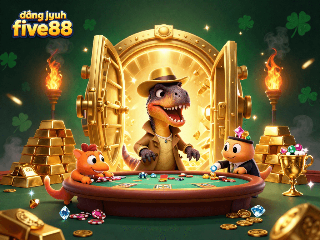 Experience thrilling gameplay at đăng nhập five88 with vivid illustrations of card counters and treasures.