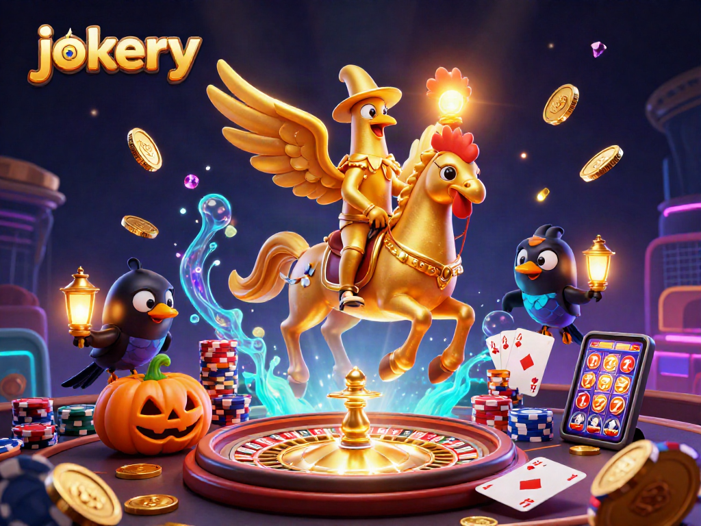 Experience thrilling wins at jokery casino with a golden rooster and festive gaming elements.