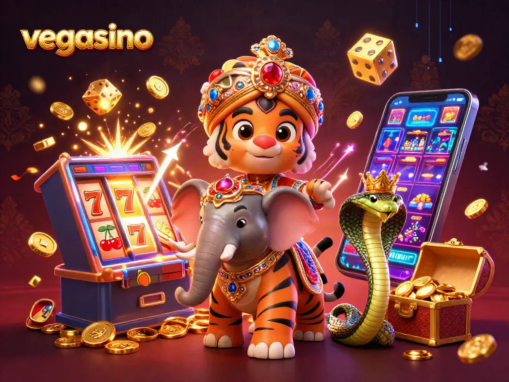 Experience the excitement at vegasino with vibrant slots and casino elements in a dynamic scene.