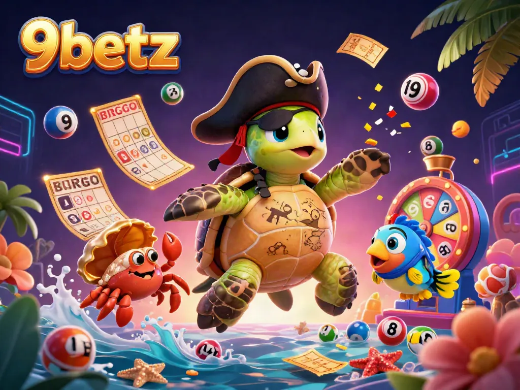 Experience the thrill of winning at 9betz in a vibrant casino-themed scene featuring dynamic lottery elements.