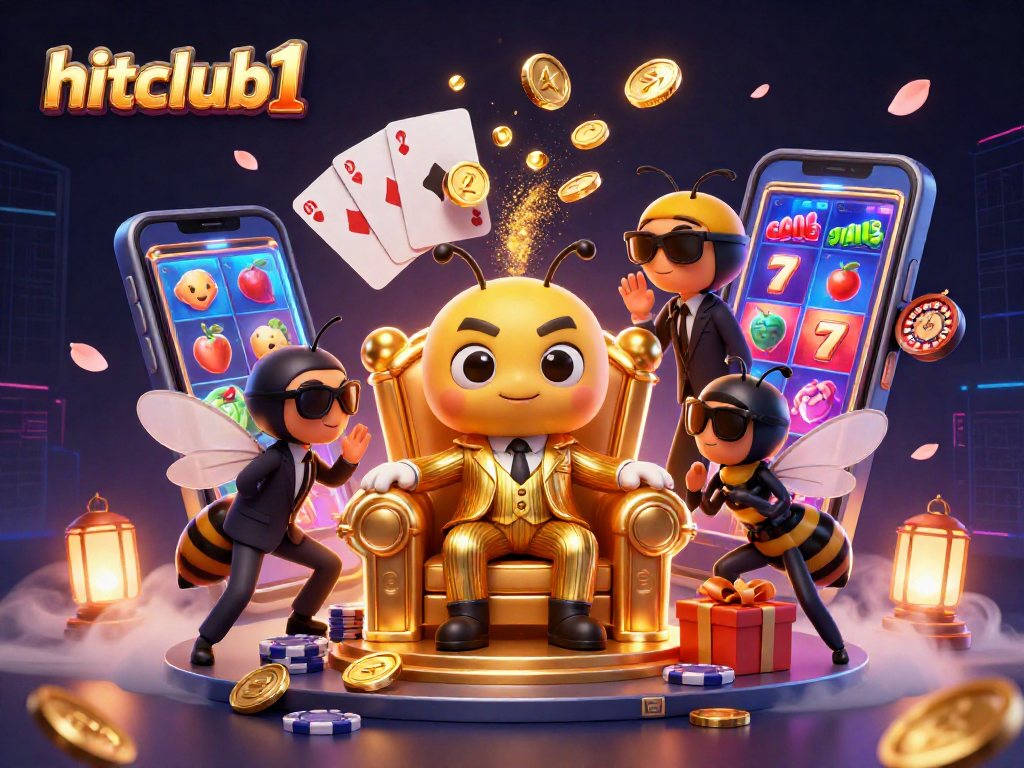 Hitclub1 showcases a vibrant 3D casino scene featuring unique characters and dynamic gaming elements.