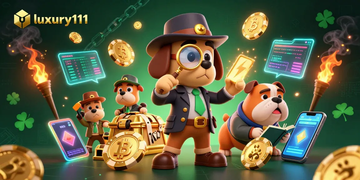 Enhance your skills with luxury111 casino strategies through an intricate 3D digital illustration featuring a detective dog.