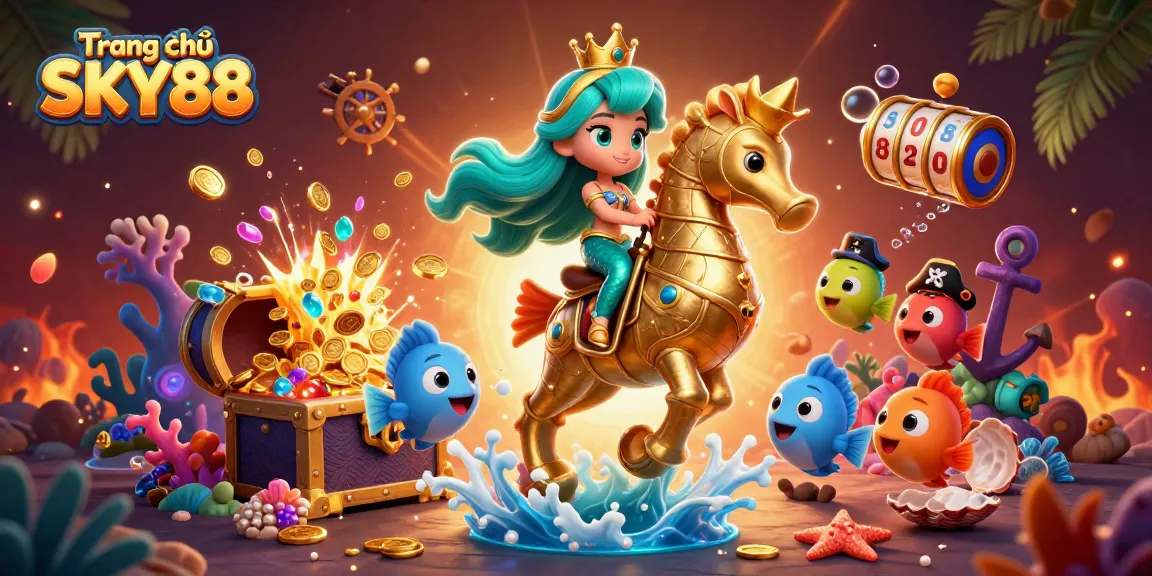Engage with slot machines in an enthralling scene featuring Trang chủ SKY88 and colorful characters.