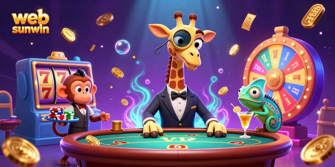 Experience thrilling action with web sunwin at a vibrant casino scene featuring a giraffe in a tuxedo.