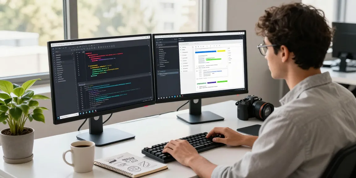 Build internal tools with AI in a modern workspace, showcasing a developer coding internal tool projects.