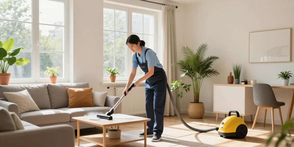 Expert cleaner from a reinigungsfirma bern dusting a sparkling clean home environment.