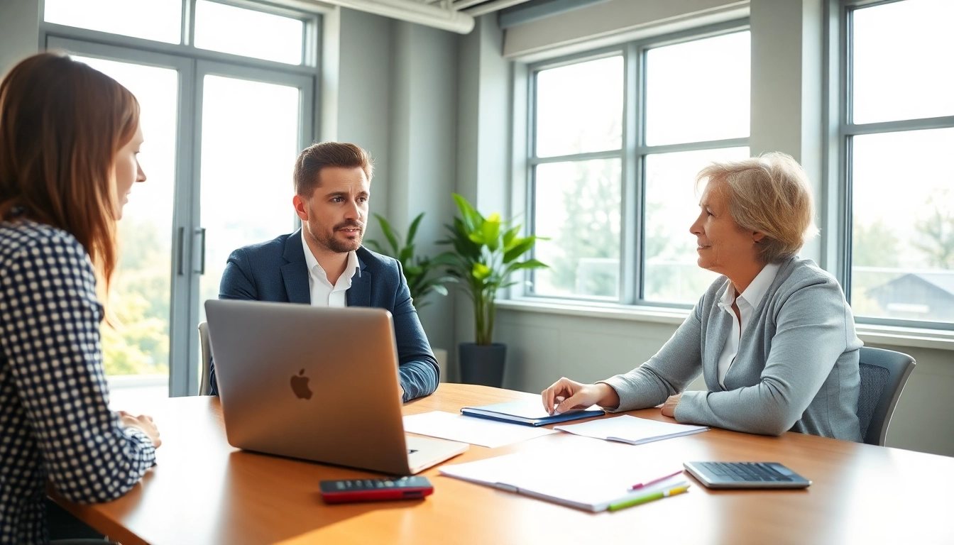 Beratung zu Schulden Finanzamt Ratenzahlung durch Finanzexperten in modernem Büro.