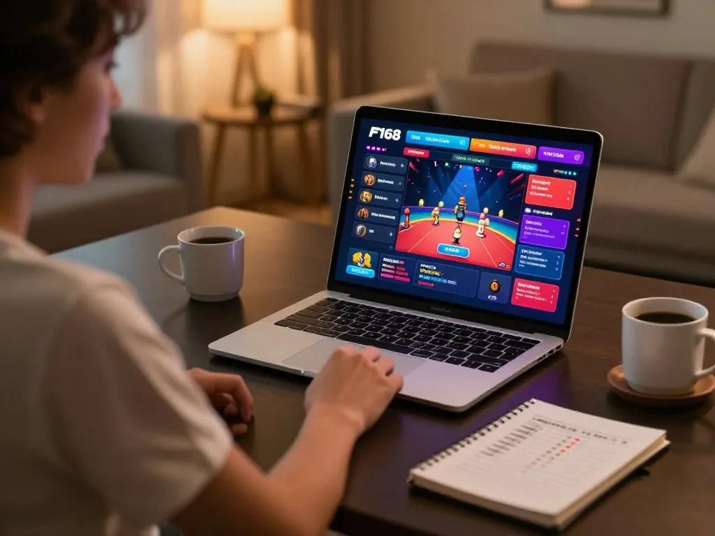 Player enjoying the F168 online casino experience with live dealer games and strategic notes nearby