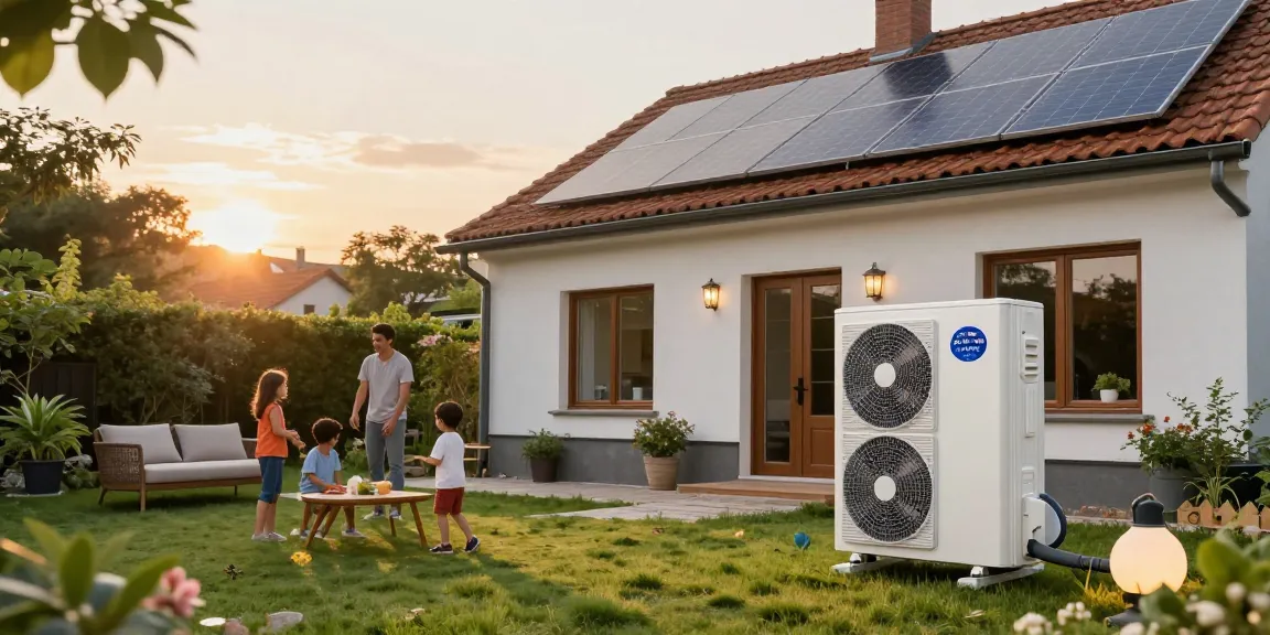 Family enjoying their renovated Altbau home with a wärmepumpe im altbau in the garden.
