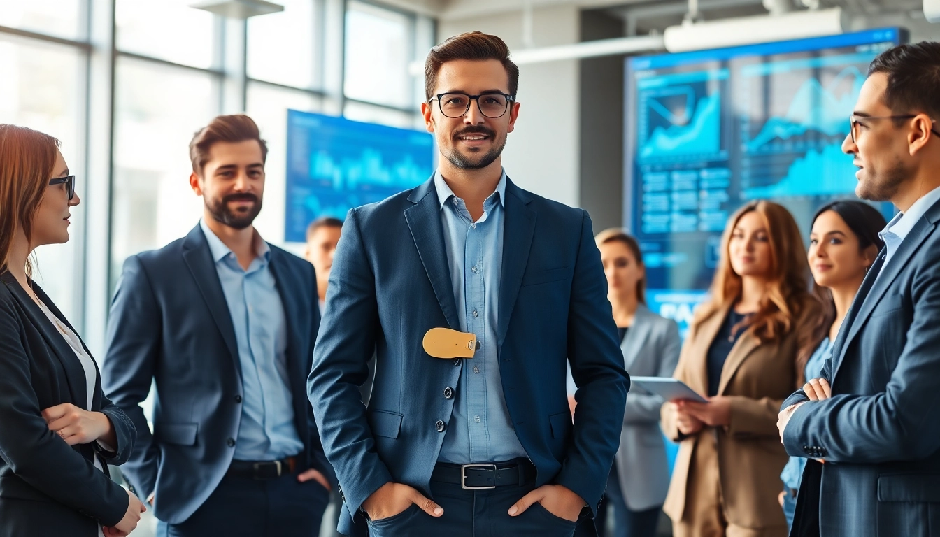 Headhunter IT professionals discuss recruitment strategies in a modern office.
