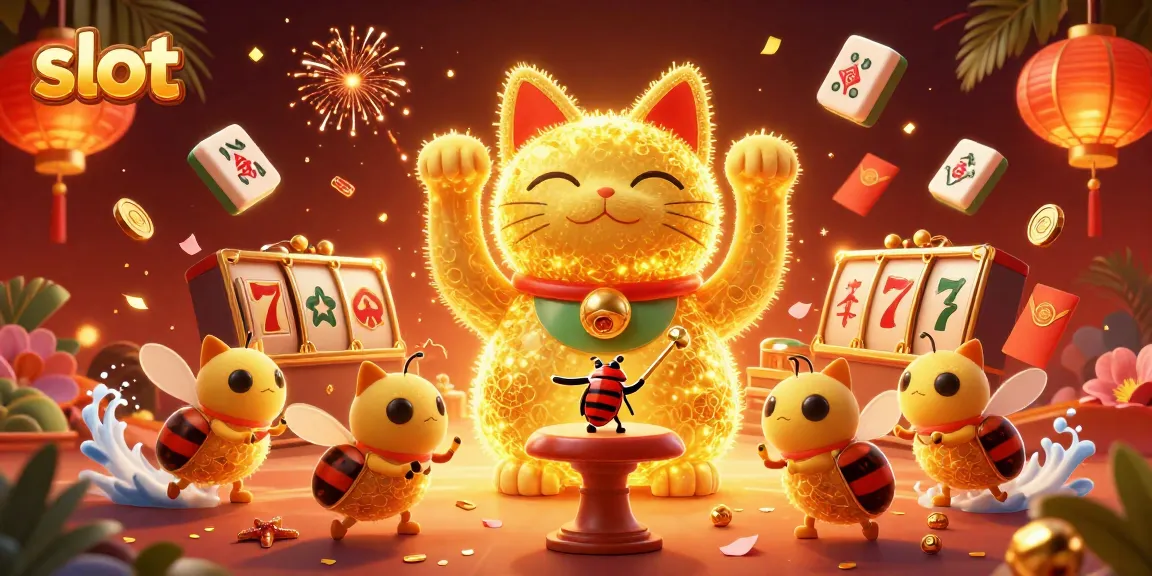 Experience winning slots with a vibrant scene featuring a lucky cat and regal elements at a casino.
