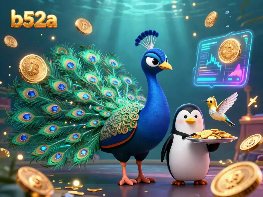 Experience thrilling gameplay with b52a's vibrant characters and crypto coin action in a colorful casino scene.