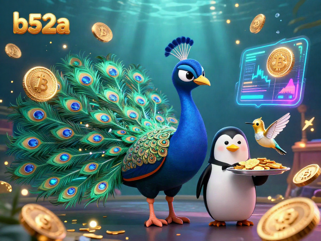 Experience thrilling gameplay with b52a's vibrant characters and crypto coin action in a colorful casino scene.