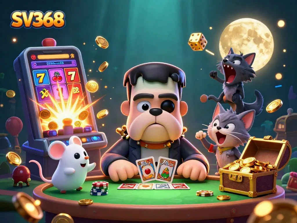 Experience SV368 thrilling casino action with a fierce bulldog dealer and dynamic game elements.