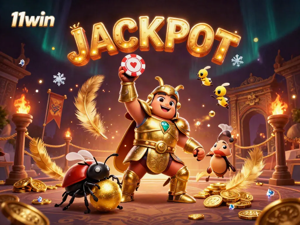 Experience the thrilling jackpot with 11win in a vibrant 3D casino scene featuring colorful characters and dynamic elements.