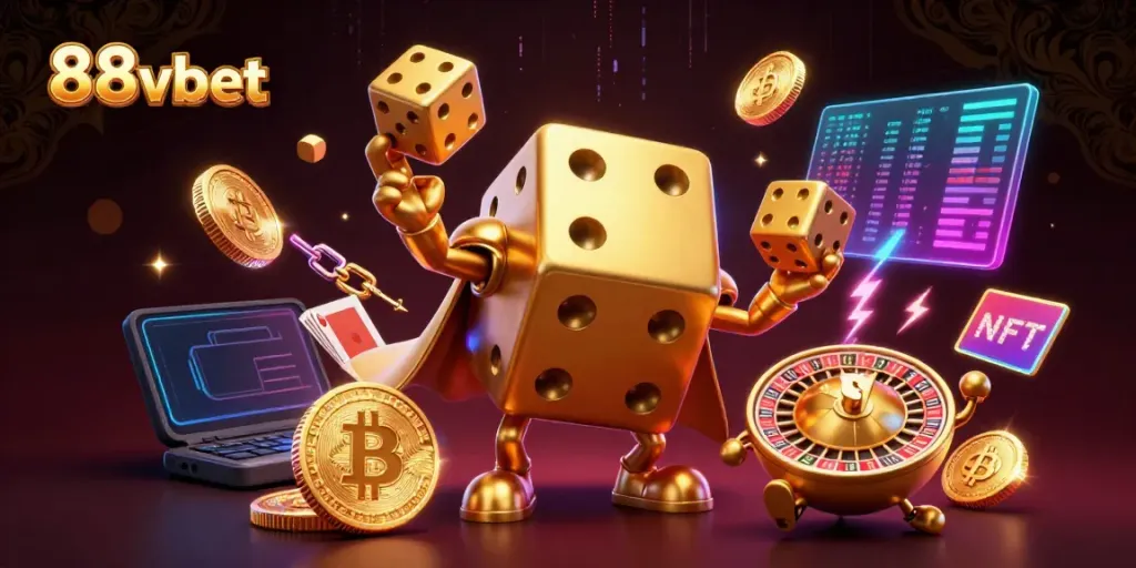 Experience excitement at 88vbet with a dynamic illustration featuring gambling interactions and vibrant game elements.