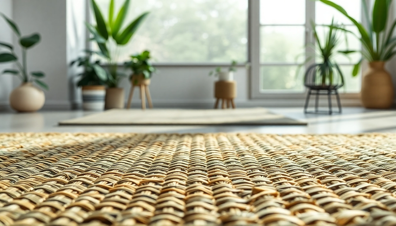 Nagermatte in einem modernen Wohnraum, die natürliche Weave und grüne Farbe zeigt.