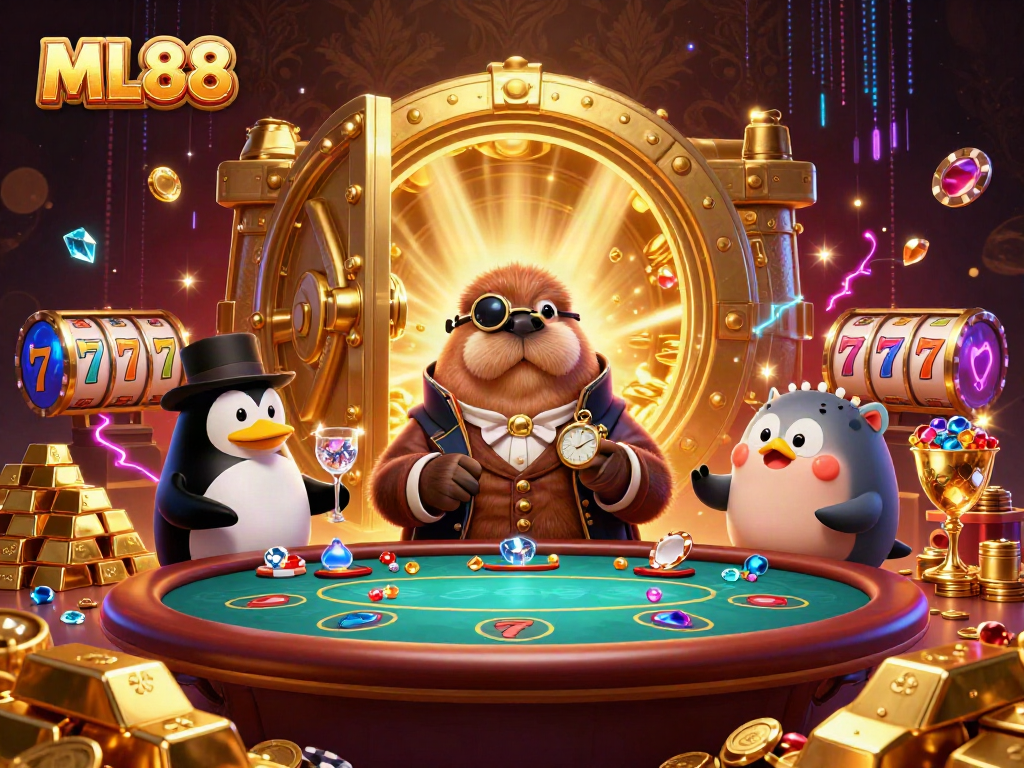 Experience thrilling moments at ML88 with a cartoon walrus poker scene filled with treasures.