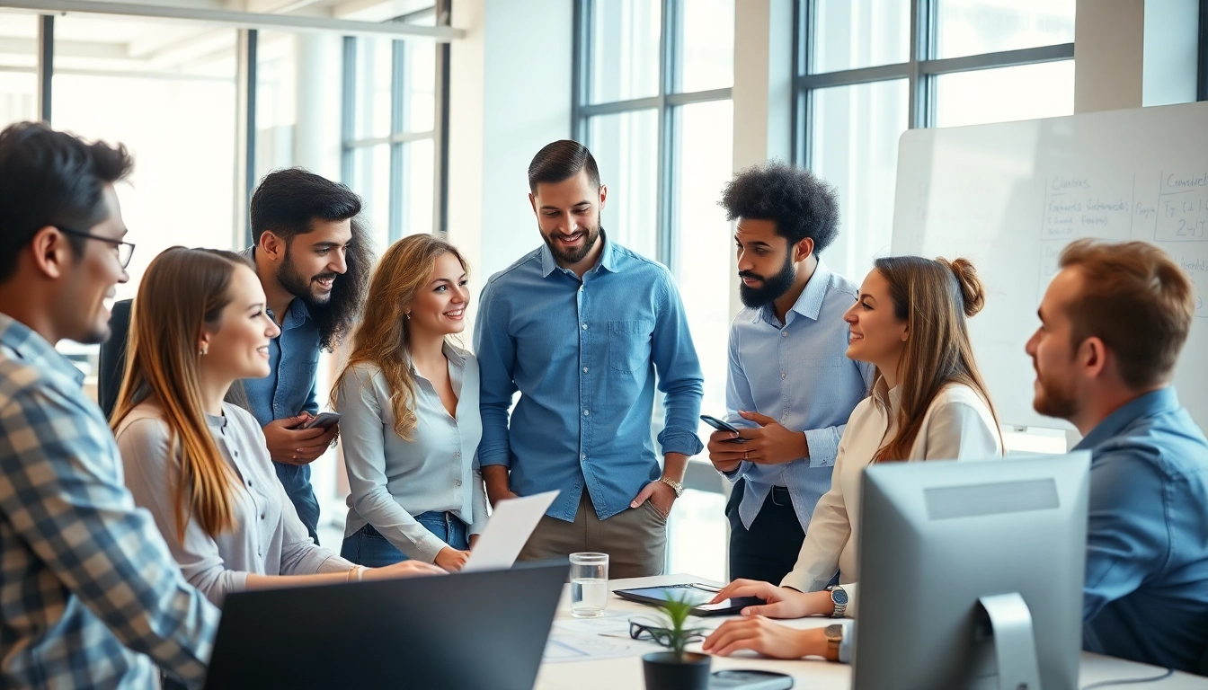 IT Consulting team performing a strategy session in a modern office setting.