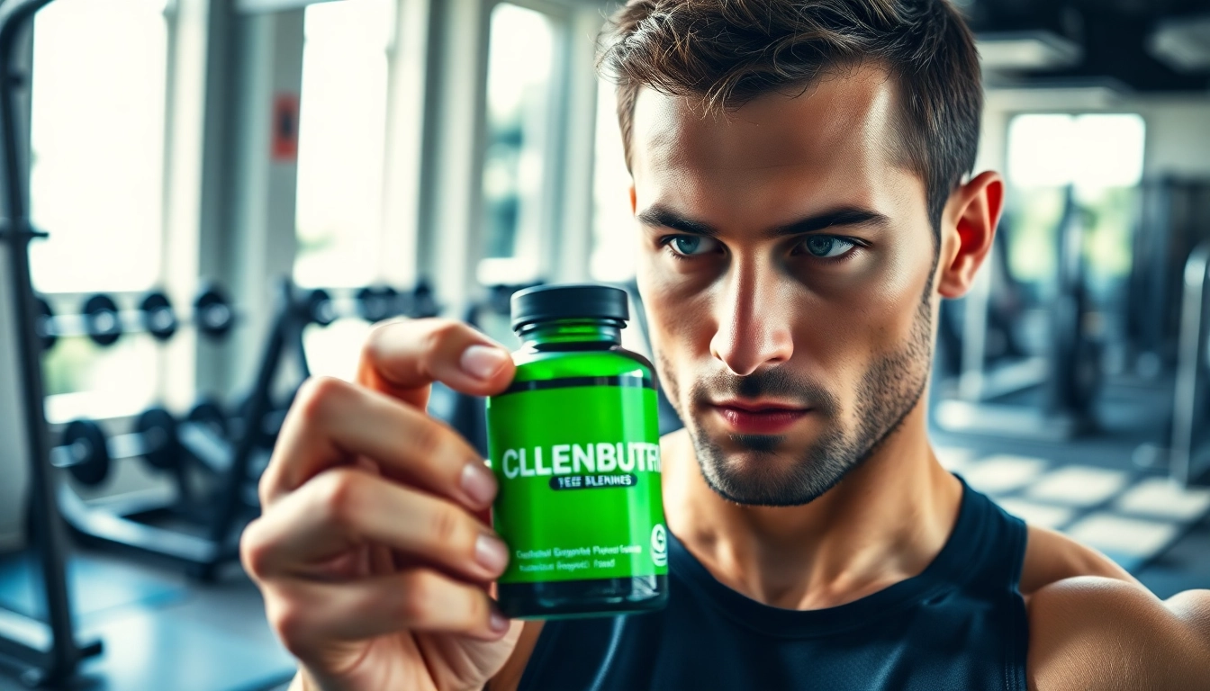 Clenbuterol kaufen: Ein Athlet prüft konzentriert ein Produkt in einem modernen Fitnessstudio.
