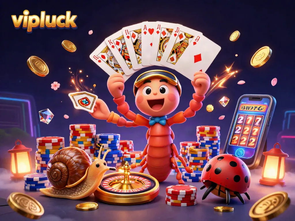 Engage at VipLuck Casino with animated characters showcasing thrilling card games and exciting bonuses.