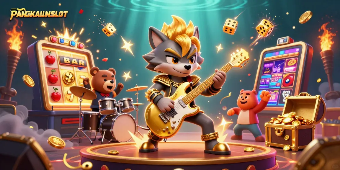 PANGKALANSLOT showcase featuring dynamic characters and slot elements celebrating a jackpot.