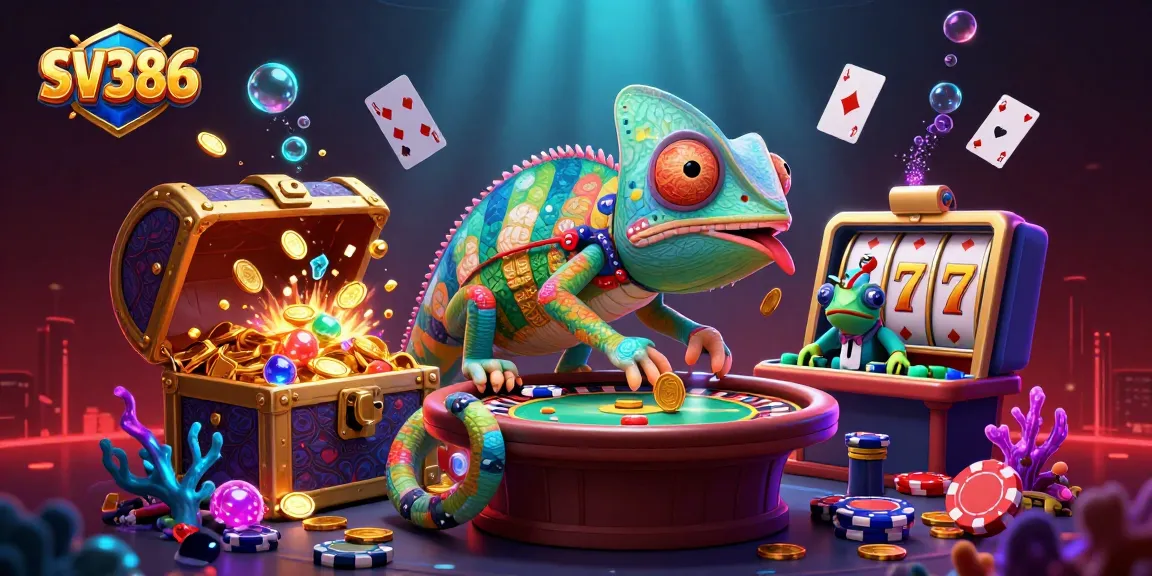 Experience thrilling moments with SV386 as the vibrant chameleon casino owner oversees exciting gaming action.