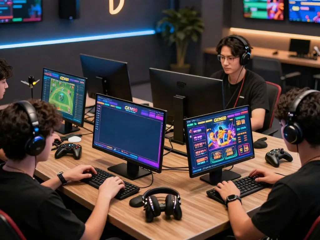 Online betting enthusiasts exploring GEM88 gaming features with vibrant devices.