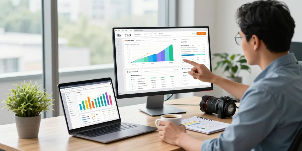 SEO Unterstützung durch strategische Analyse in einem modernen Arbeitsbereich mit Diagrammen, Dokumenten und einem fokussierten Berater.