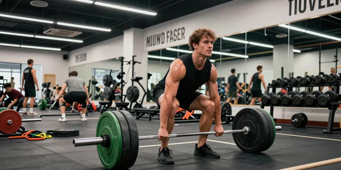 Dynamic athlete lifting weights in a modern gym, highlighting Anabolika Shop's focus on fitness.