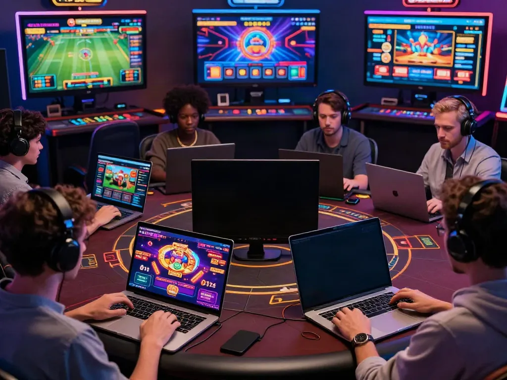 Players engaging on https://sky88tg.com/ with vibrant gaming visuals and interactive elements.