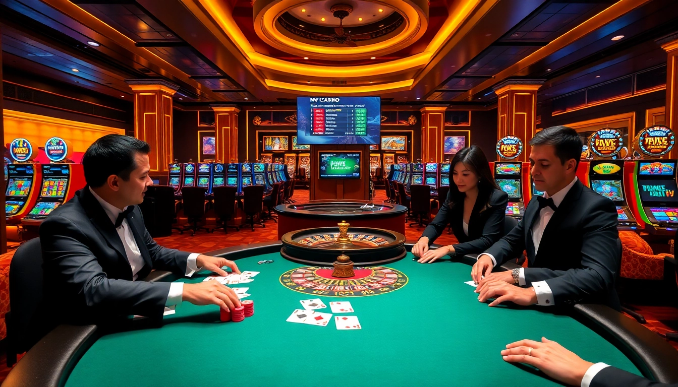 Erleben Sie die Aufregung im NV Casino bei einem aufregenden Pokerspiel und dem drehenden Rouletterad.