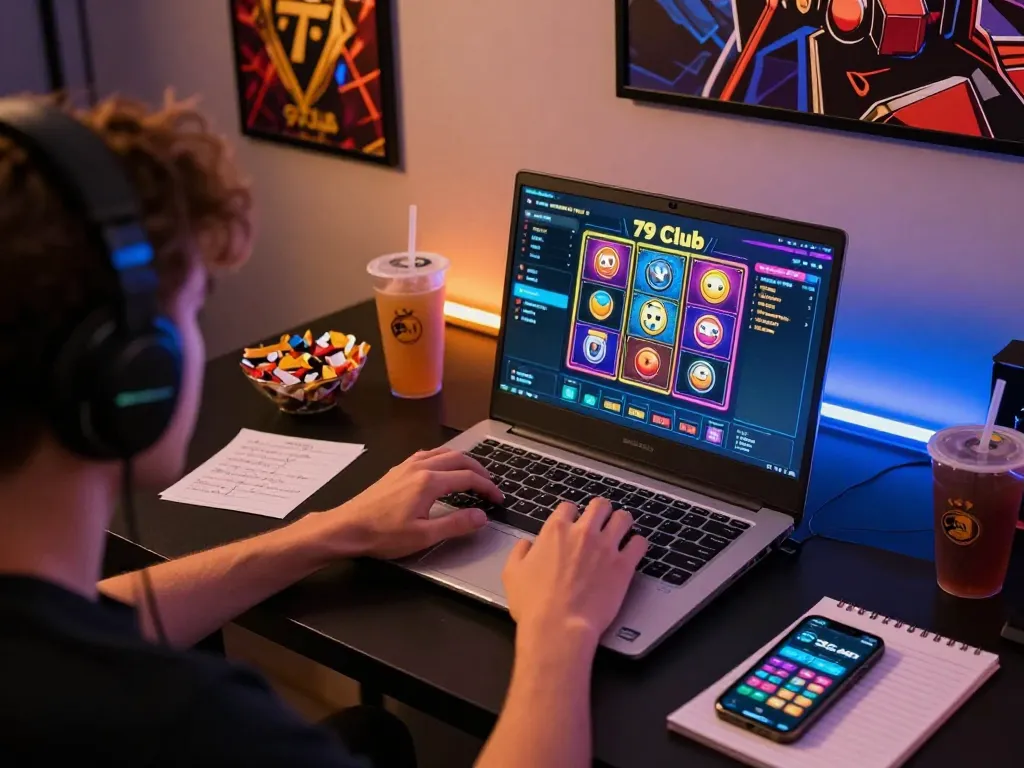 Engaging participant enjoying gaming on the 79 club online platform with vibrant visuals