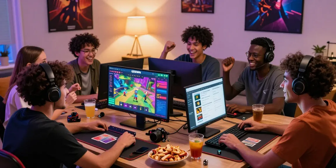 Friends enjoying gaming on GEMWIN platform at home, showcasing engaging gameplay and social atmosphere