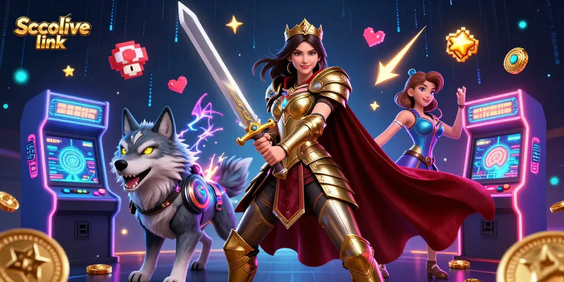 Socolive link showcases an empowered warrior queen with gaming elements in a vibrant casino scene