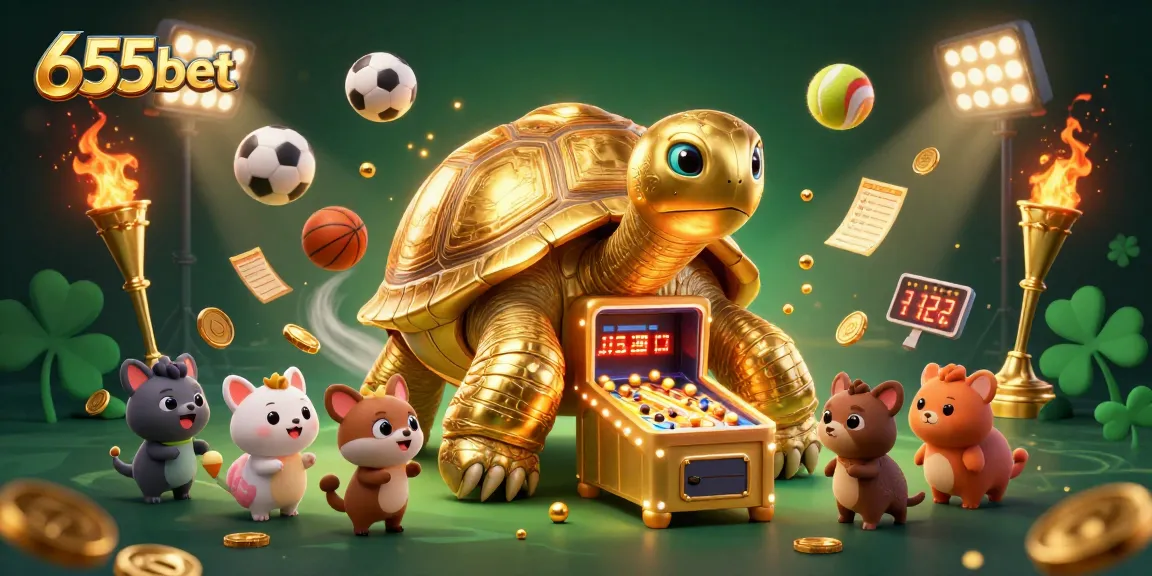 Experience the excitement of winning at 655bet with a lively 3D casino scene featuring dynamic sports elements.
