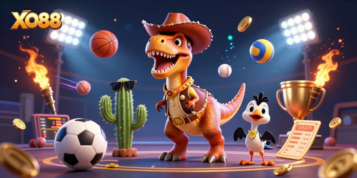 Experience exciting sports betting action with XO88 in this lively 3D casino scene.