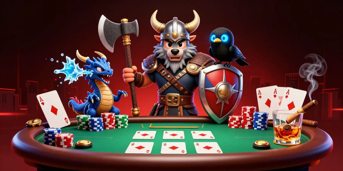 Engage with RED88's thrilling poker atmosphere featuring a heroic Viking wolf and vibrant game elements.